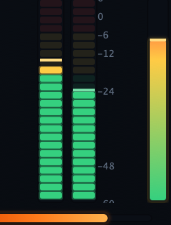 True L and R output level meters